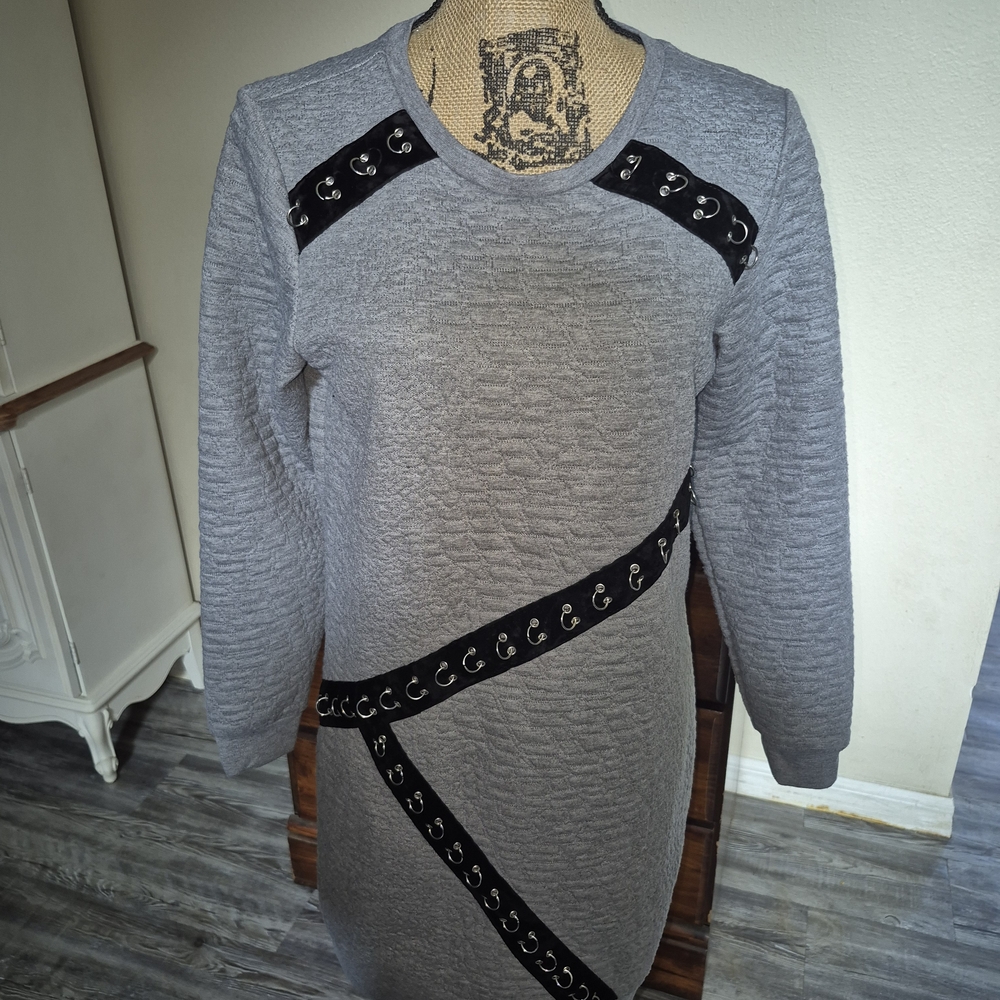 mark. Gray Dress with Black Strap Accents